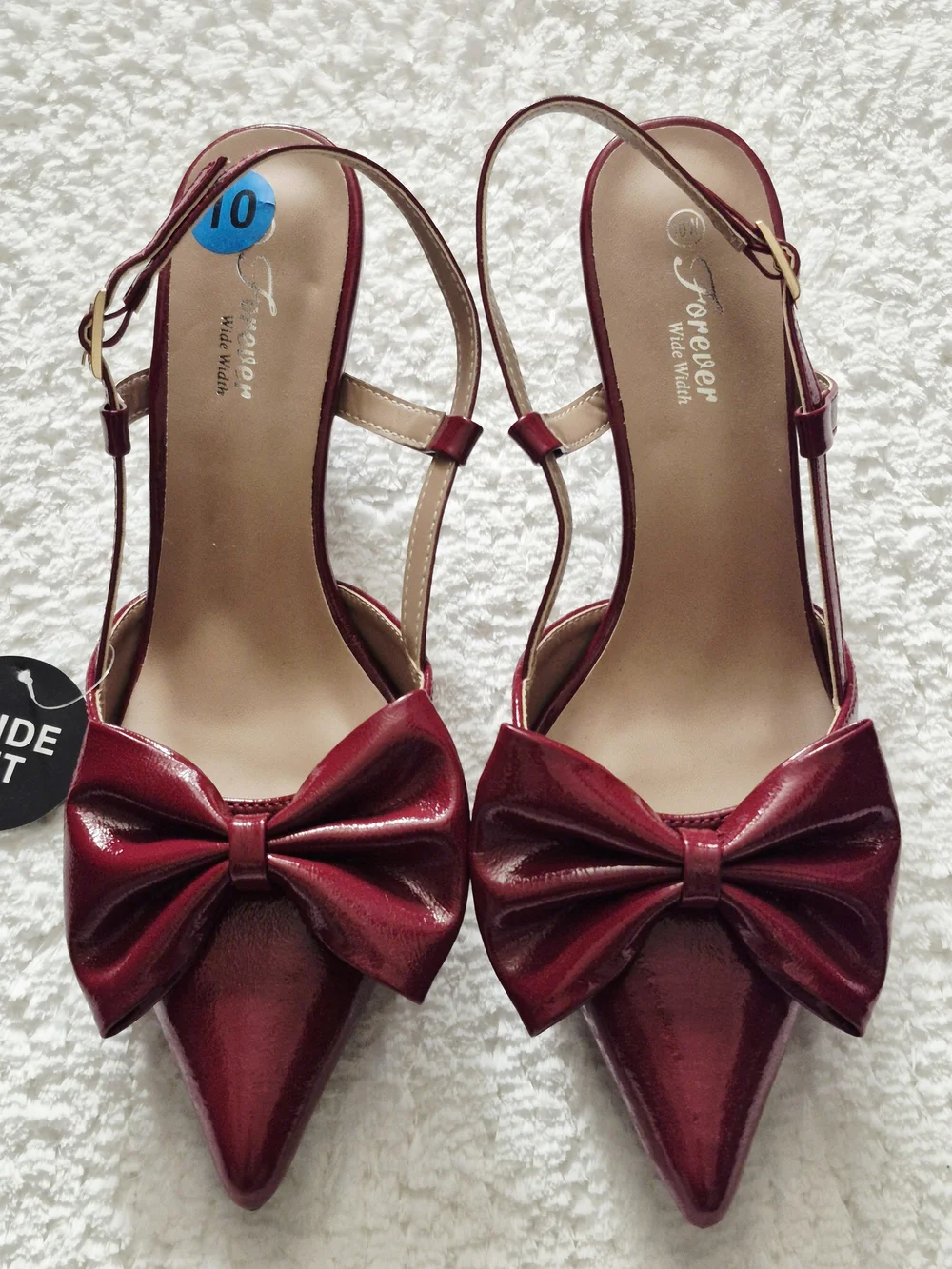 Burgundy Bow Pointed Toe Slingback Heels